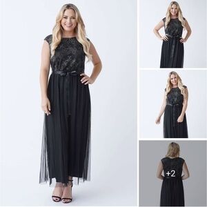 Candalite Plus Size Gold Sequin Sleeveless Tulle Maxi Dress Gown